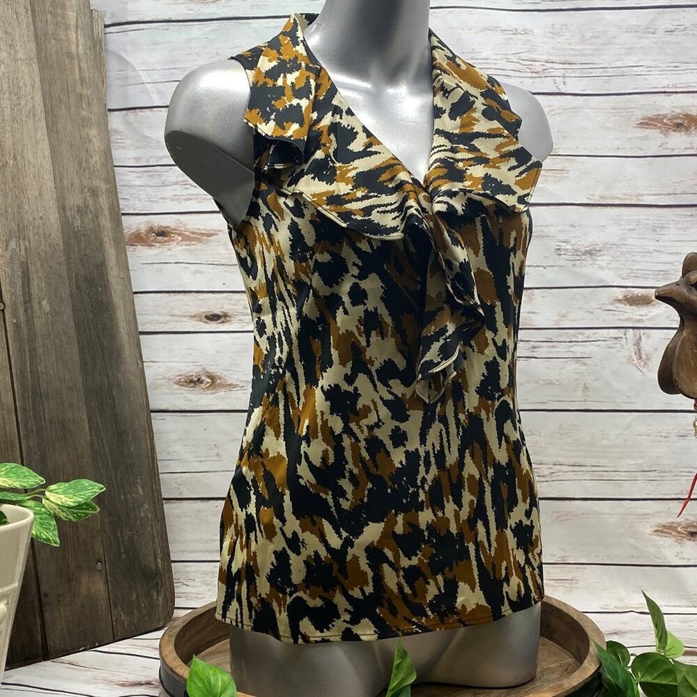 Ann Taylor Women's Tank Top Shirt Camouflage Sleeveless Ruffle Size 0
